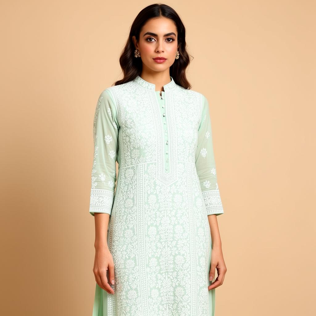 Pastel Mint Chikankari Kurti